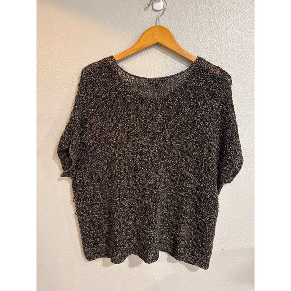 Eileen Fisher Women's Open Knit Brown Top L Italian Yarn Metalic - Picture 6 of 8